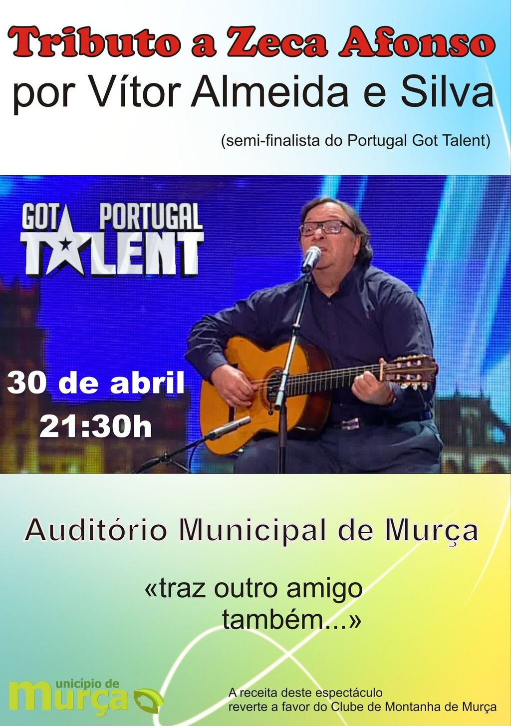 cartaz Tributo a Zeca Afonso com V&iacute;tor Almeida e Silva no Audit&oacute;rio Municipal a 30 de abril