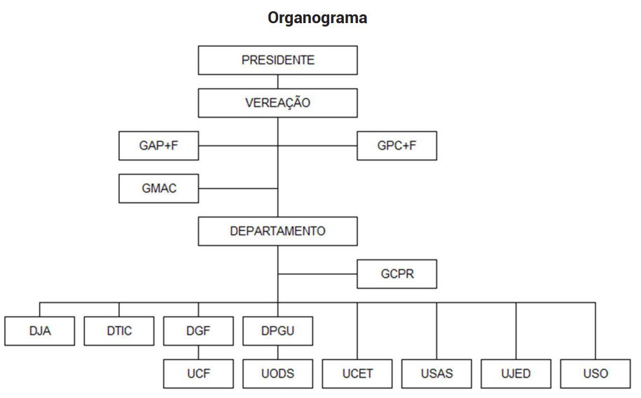 Organograma do Munic&iacute;pio de Mur&ccedil;a: Presidente e Verea&ccedil;&atilde;o no topo, com gabinetes de apoio e um departamento central, seguido de divis&otilde;es e unidades org&acirc;nicas identificadas por siglas. Mais detalhes a seguir.